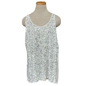 Chan Luu Tank Top Sequins White Silver Size Medium M